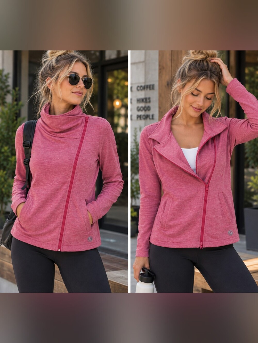 Lija Pink Asymmetrical Zip Athletic Jacket Women’s XL Golf Yoga Athleisure